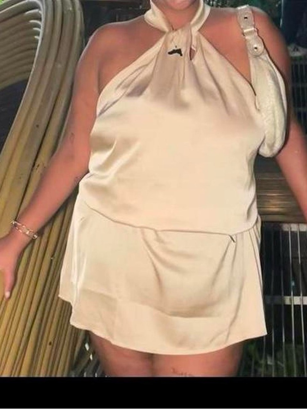 Cream Halter Neck Satin Mini Dress